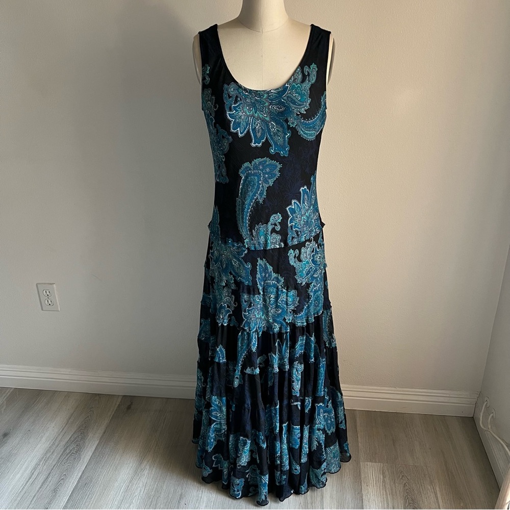Chico’s Size 1 Dress Paisley Tiered Sleeveless (Sz 8/M)